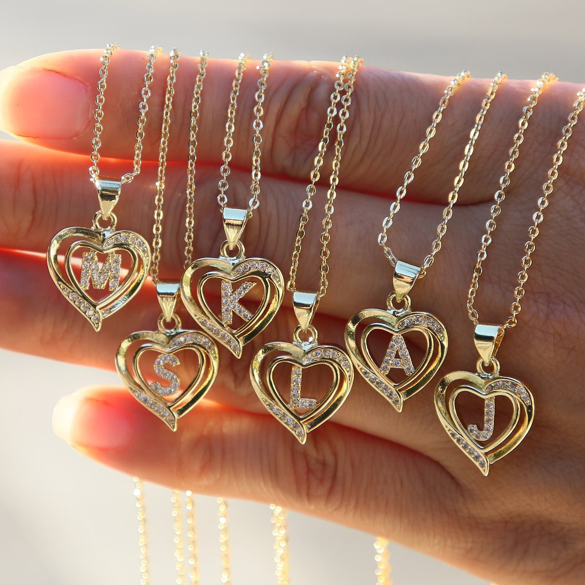 14k Dainty Open Heart Initial Necklace
