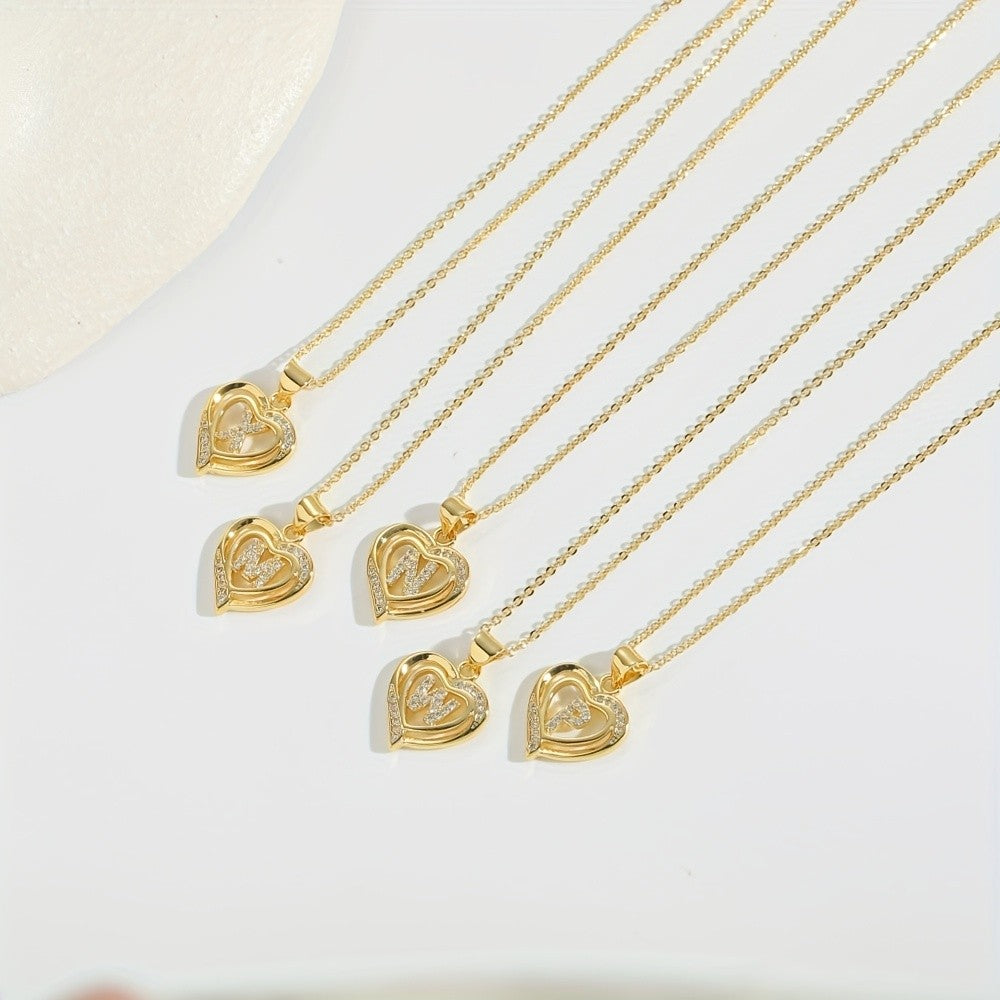 14k Dainty Open Heart Initial Necklace