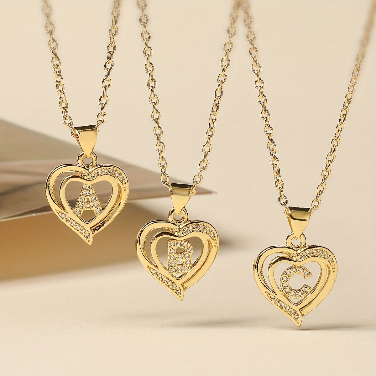 14k Dainty Open Heart Initial Necklace