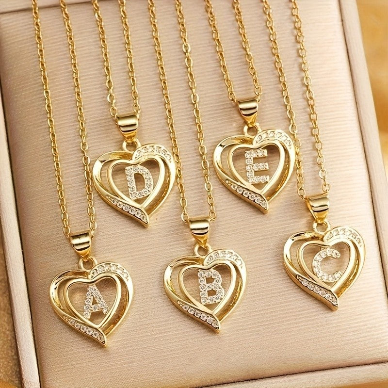 14k Dainty Open Heart Initial Necklace
