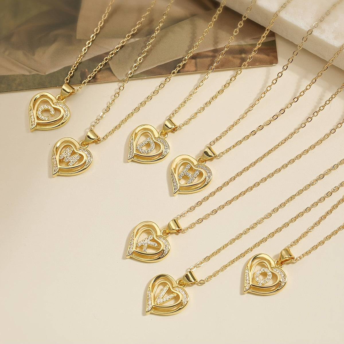 14k Dainty Open Heart Initial Necklace