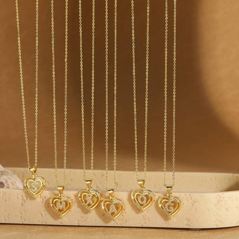 14k Dainty Open Heart Initial Necklace