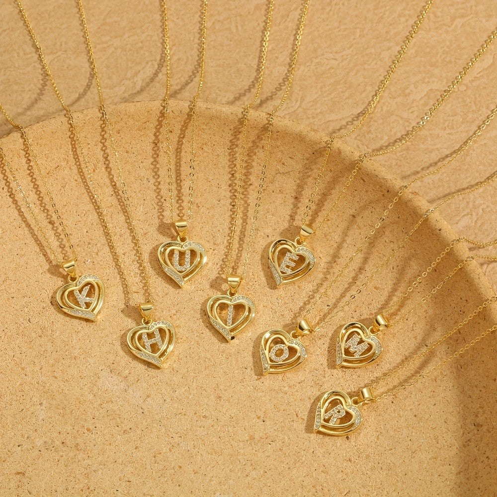 14k Dainty Open Heart Initial Necklace