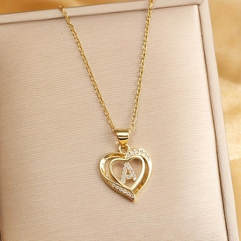 14k Dainty Open Heart Initial Necklace