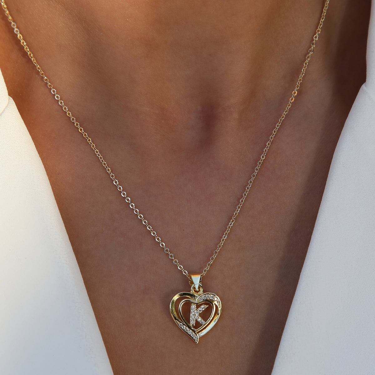 14k Dainty Open Heart Initial Necklace