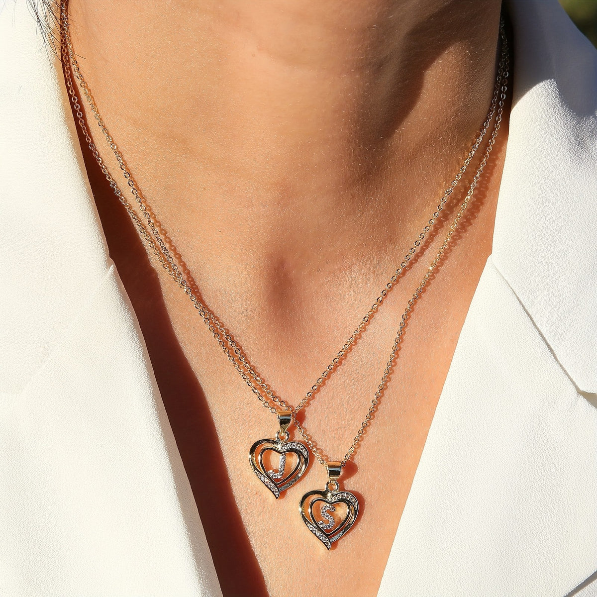14k Dainty Open Heart Initial Necklace