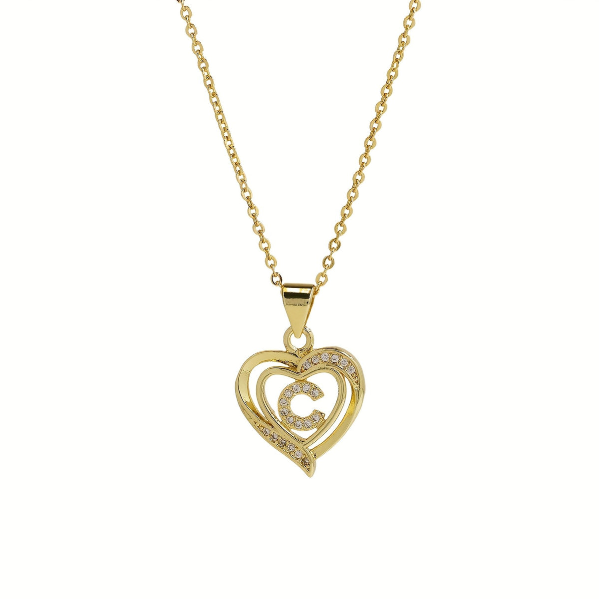 14k Dainty Open Heart Initial Necklace