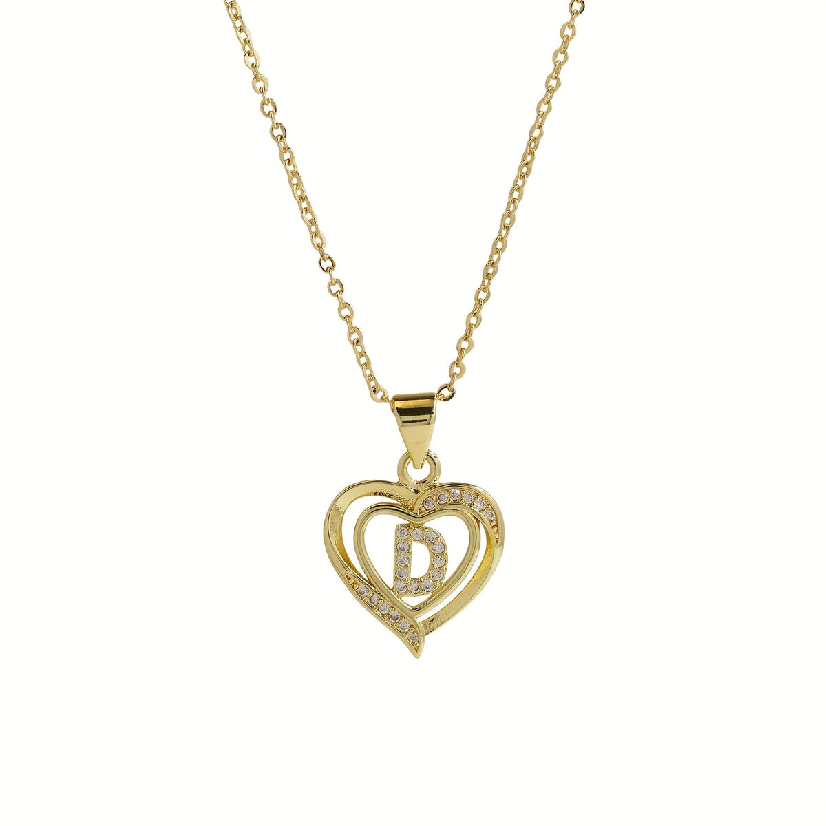 14k Dainty Open Heart Initial Necklace