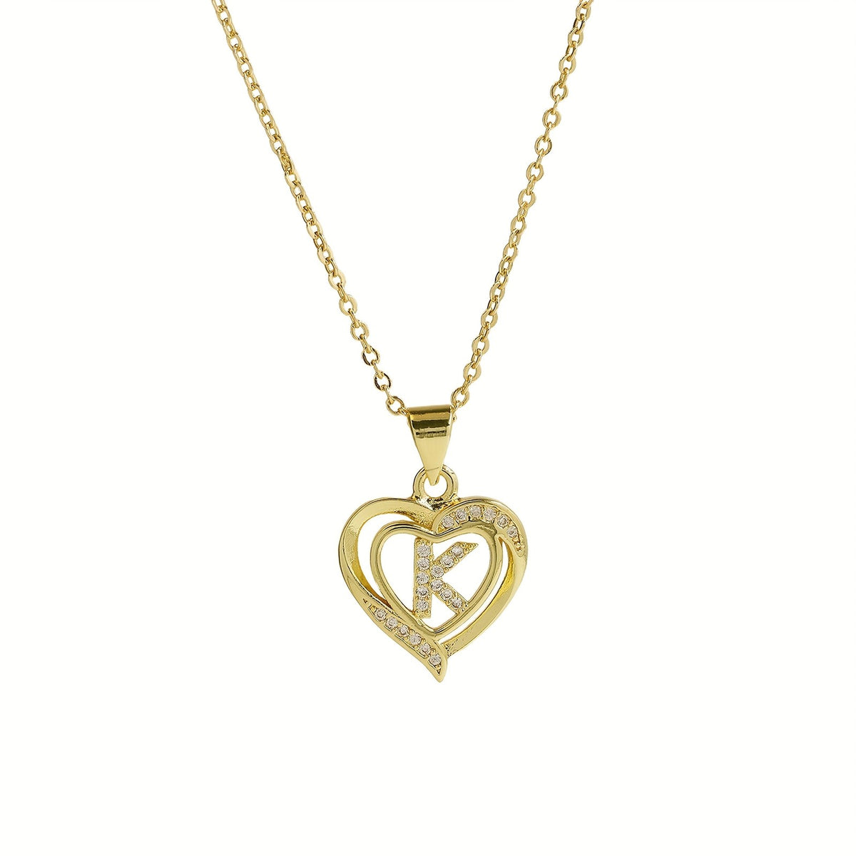 14k Dainty Open Heart Initial Necklace