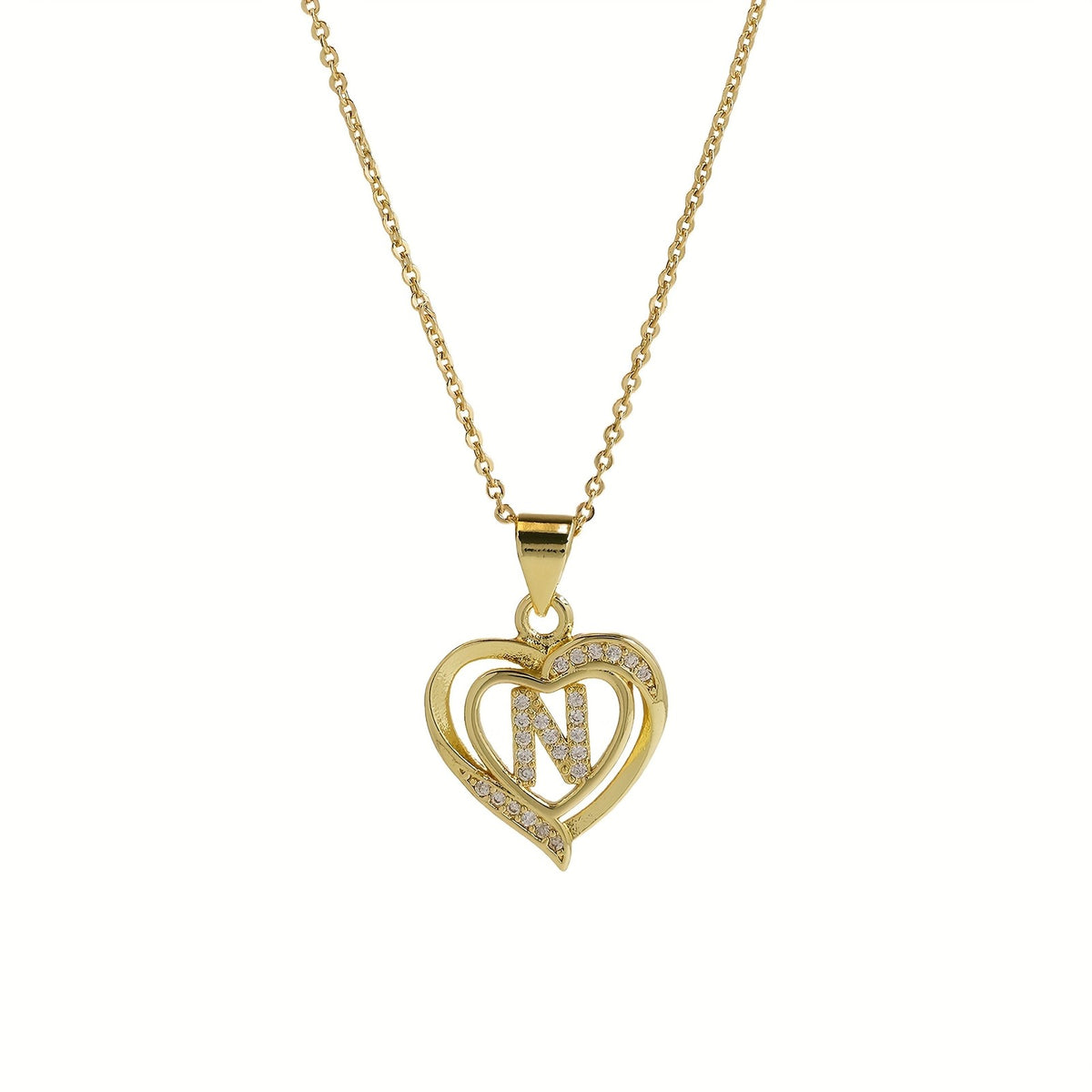 14k Dainty Open Heart Initial Necklace