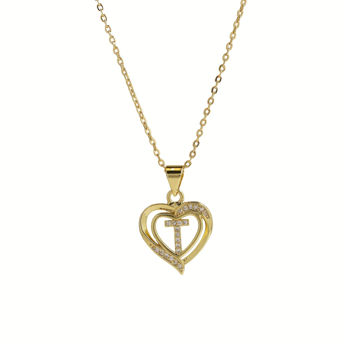 14k Dainty Open Heart Initial Necklace
