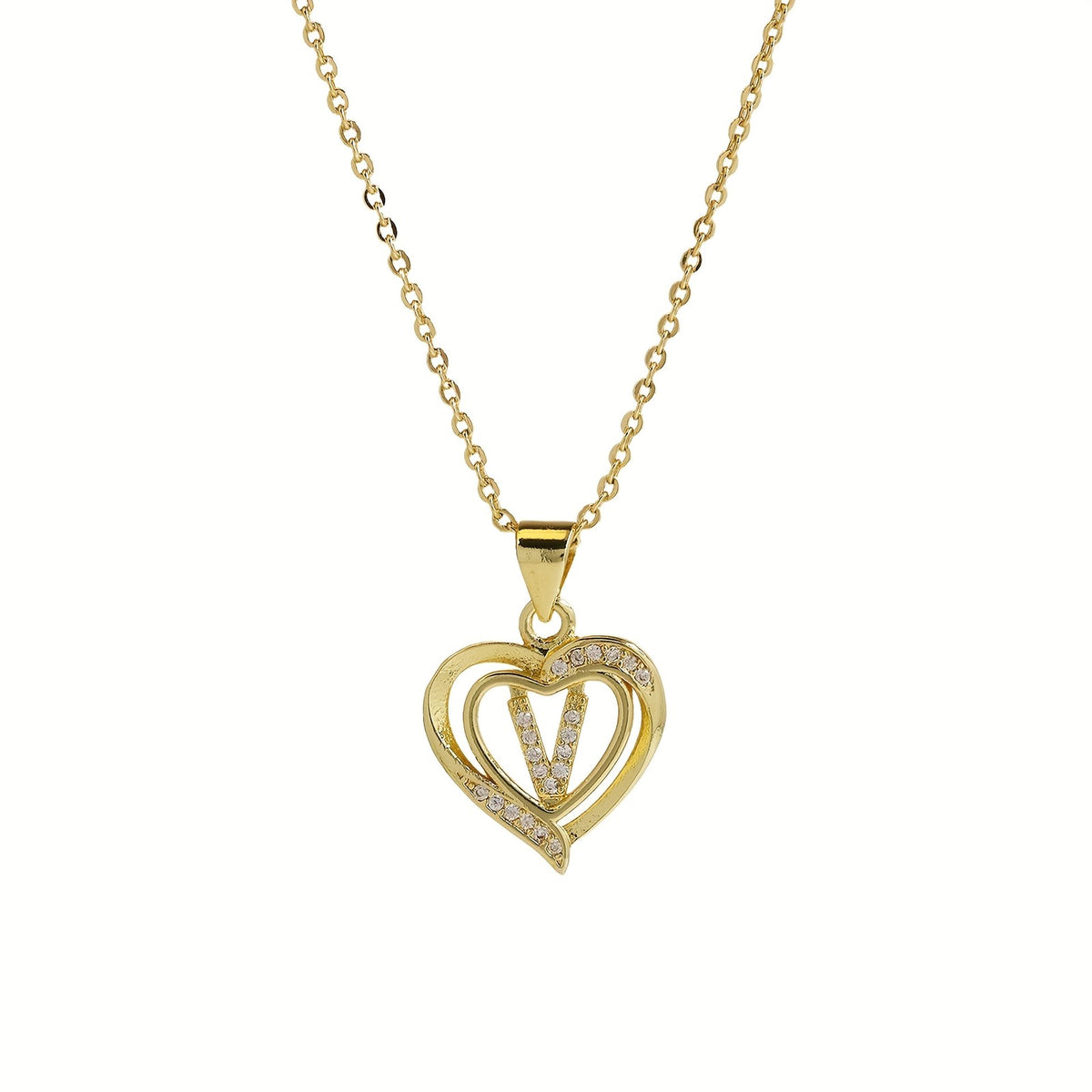 14k Dainty Open Heart Initial Necklace