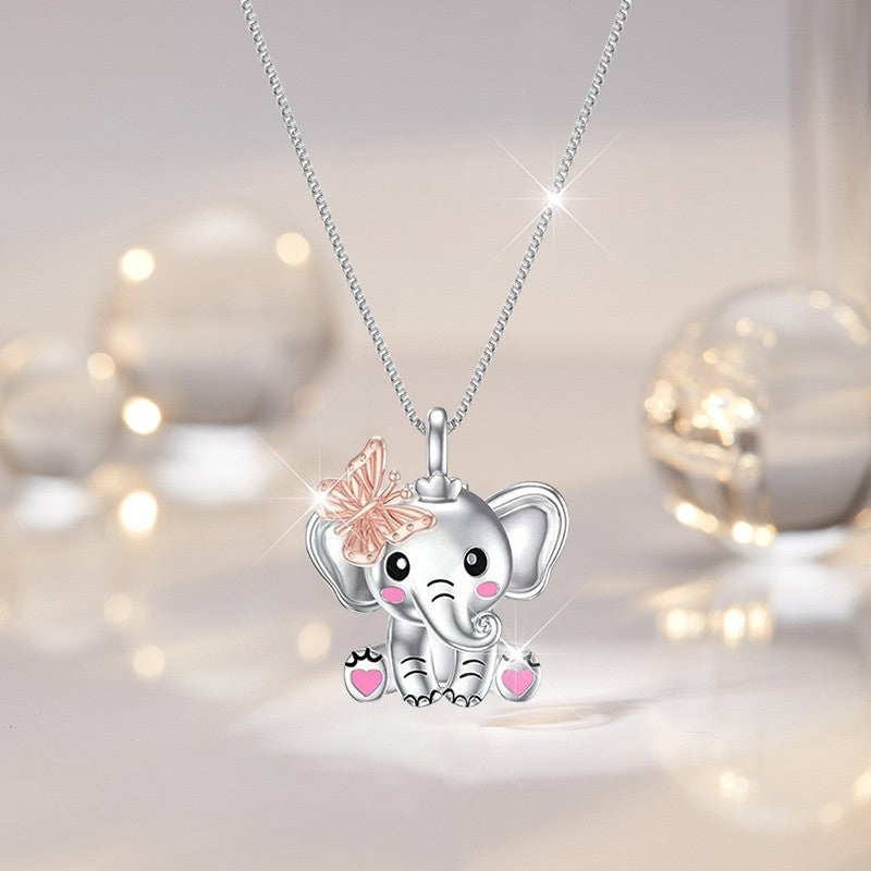 Dainty Elephant Butterfly Necklace
