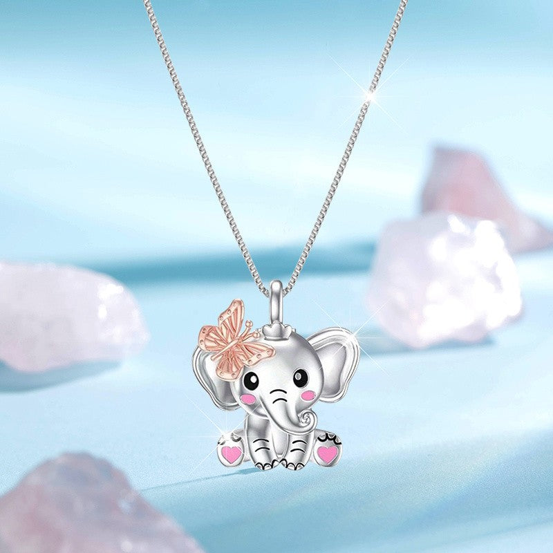 Dainty Elephant Butterfly Necklace