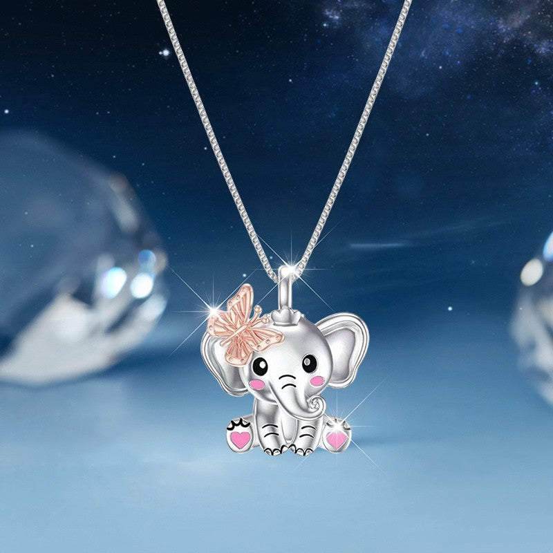Dainty Elephant Butterfly Necklace