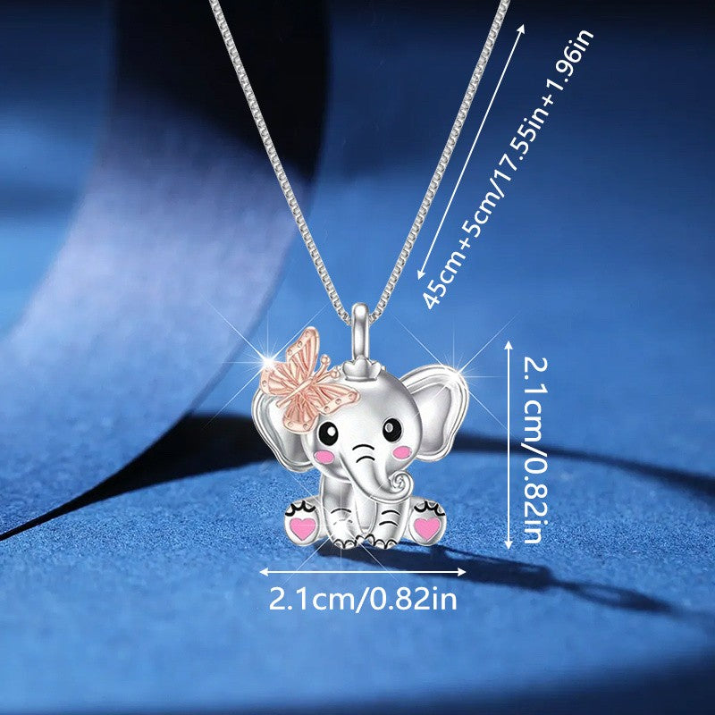 Dainty Elephant Butterfly Necklace