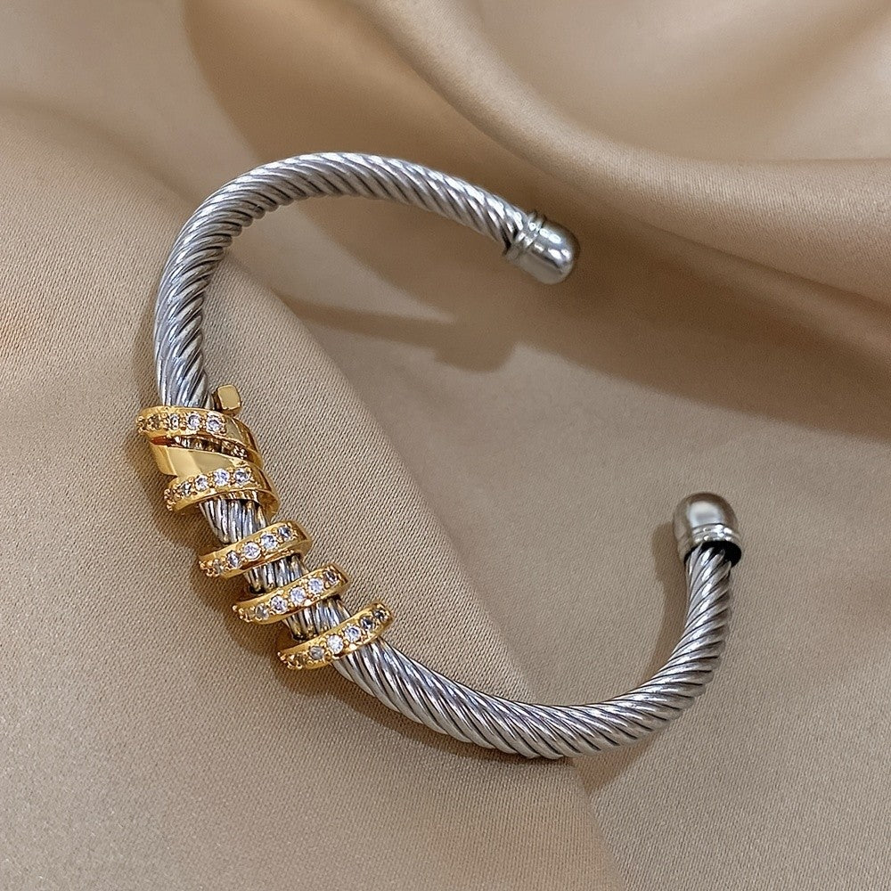 Classy Twisted Zircon Cuff Bracelet