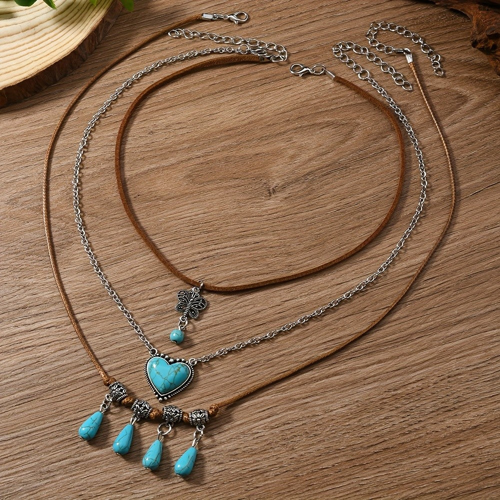 3pc Boho Turquoise Heart Necklace Set