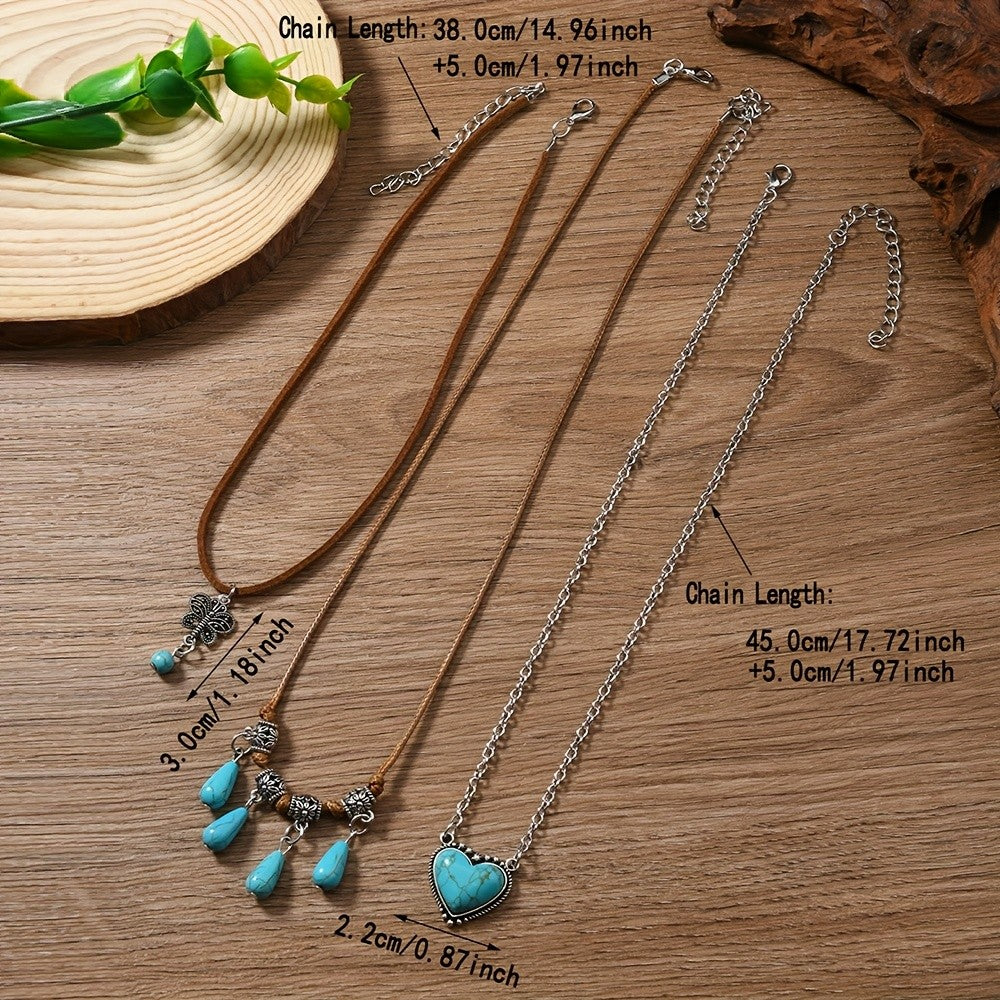 3pc Boho Turquoise Heart Necklace Set
