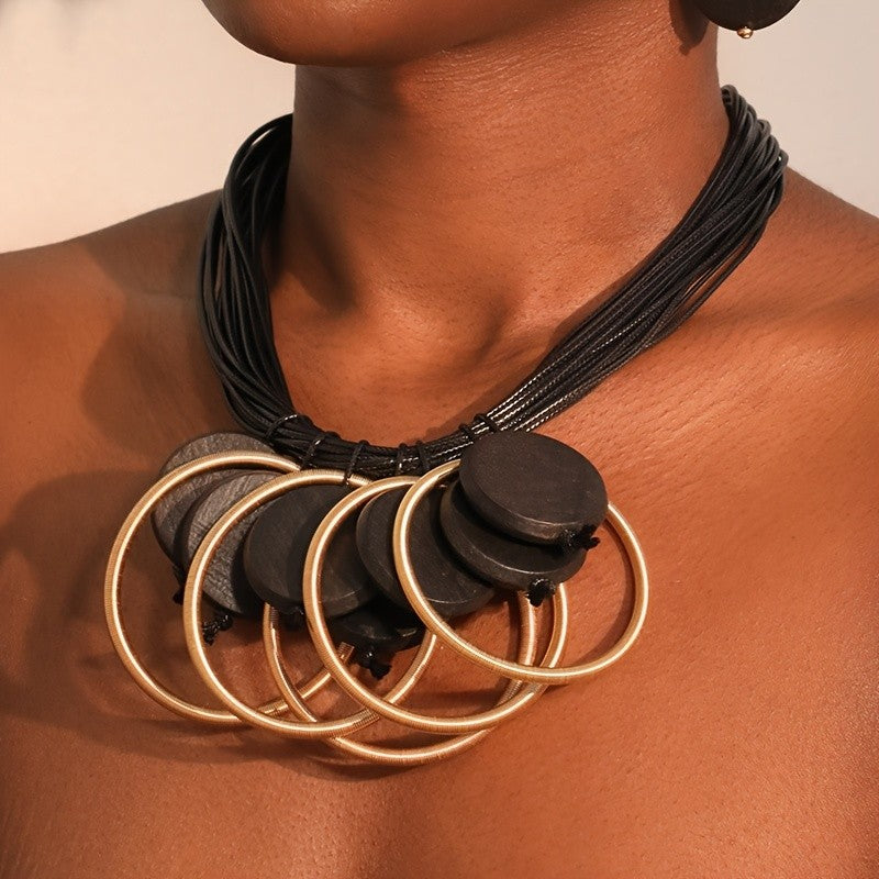 Boho Multi-Strand Hoop Pendant Necklace