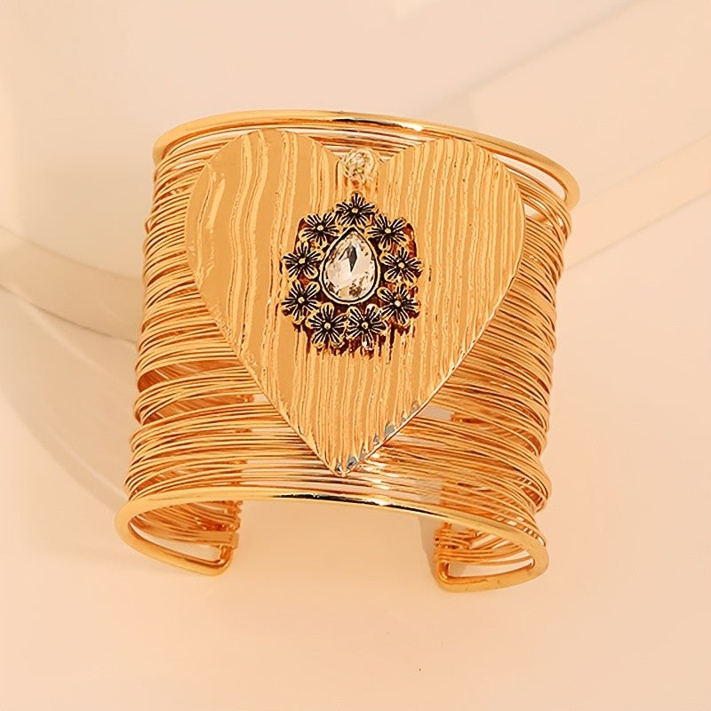 Vintage Textured Heart Multi-Layer Cuff Bracelet