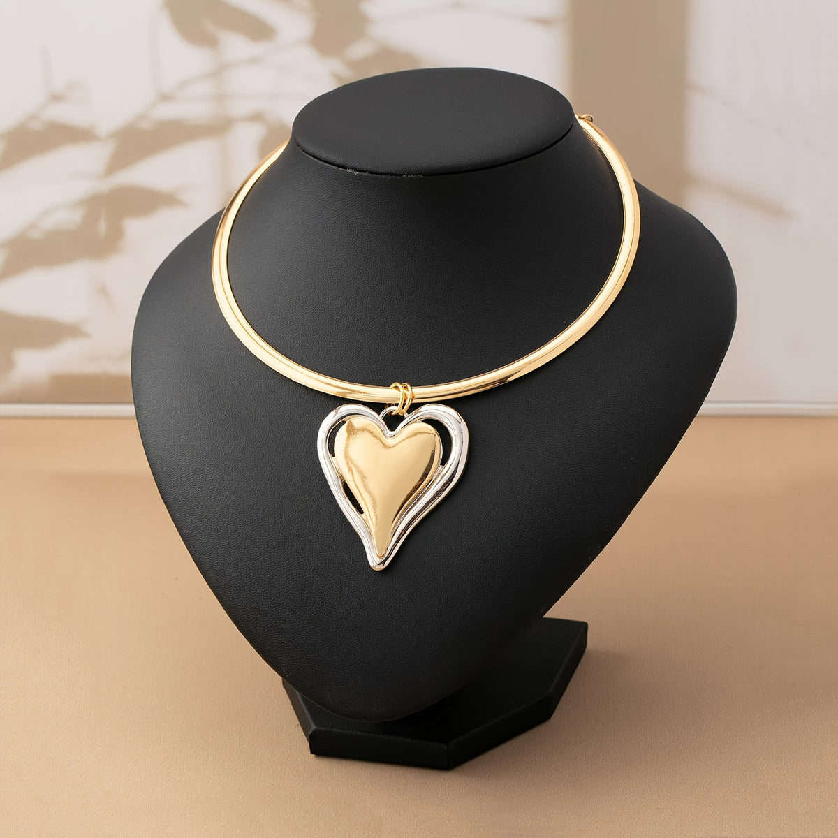 14k Boho Two-Tone Heart Choker Necklace