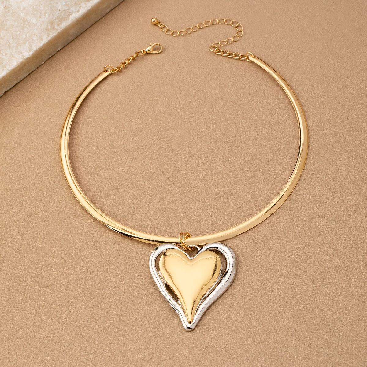14k Boho Two-Tone Heart Choker Necklace