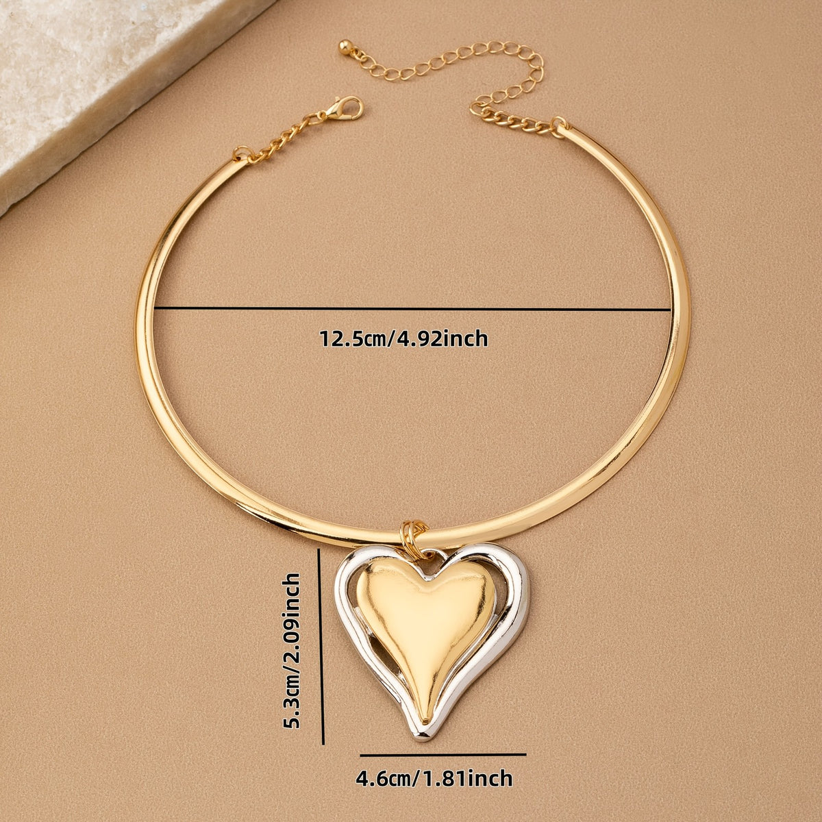 14k Boho Two-Tone Heart Choker Necklace