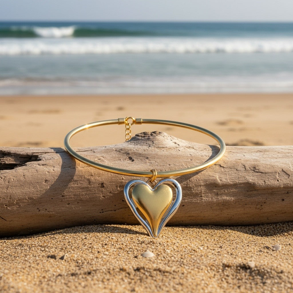 14k Boho Two-Tone Heart Choker Necklace