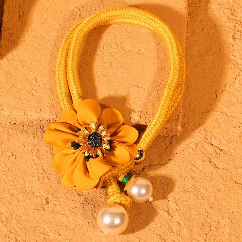 Boho Mustard Floral Faux Pearl Necklace