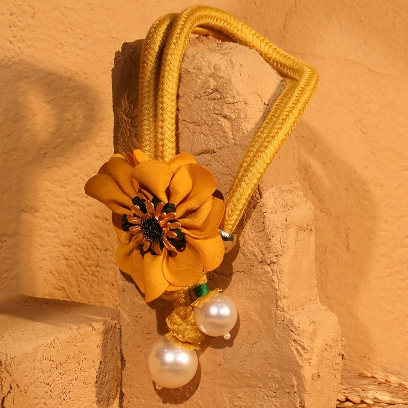 Boho Mustard Floral Faux Pearl Necklace