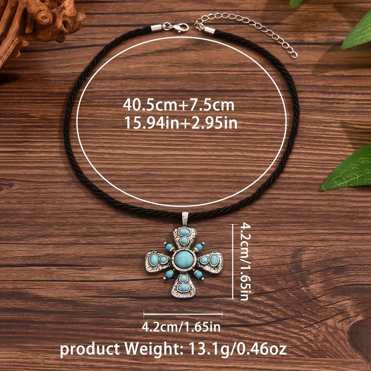 Vintage Boho Turquoise Cross Necklace
