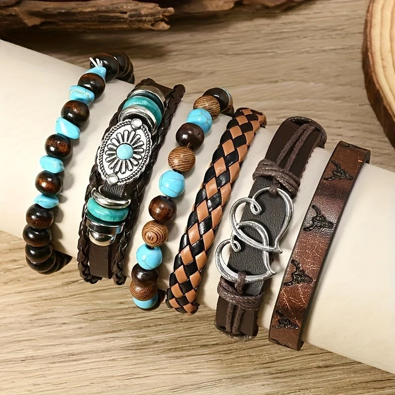 Boho Vintage Turquoise Bead Wrap Bracelet Set