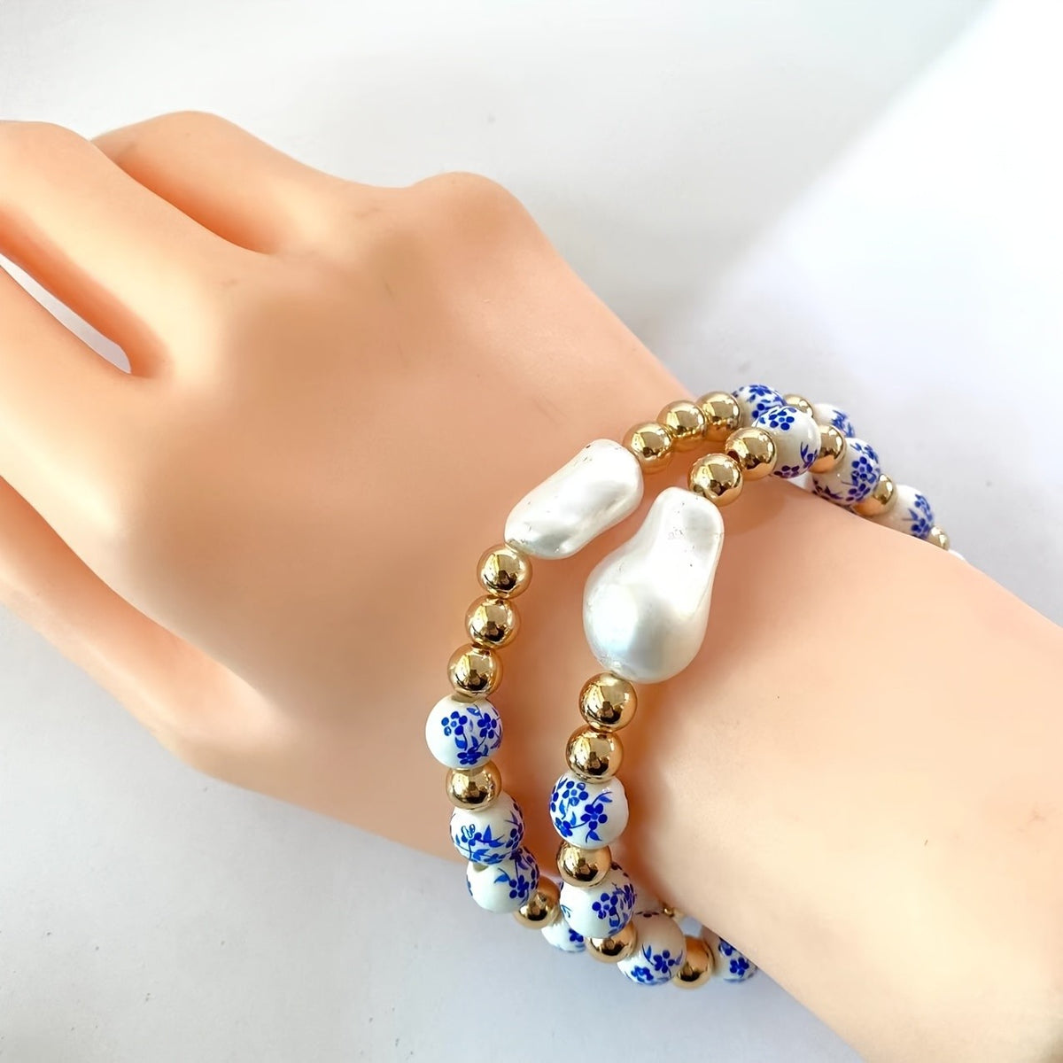 Elegant Blue Floral Ceramic Bracelet