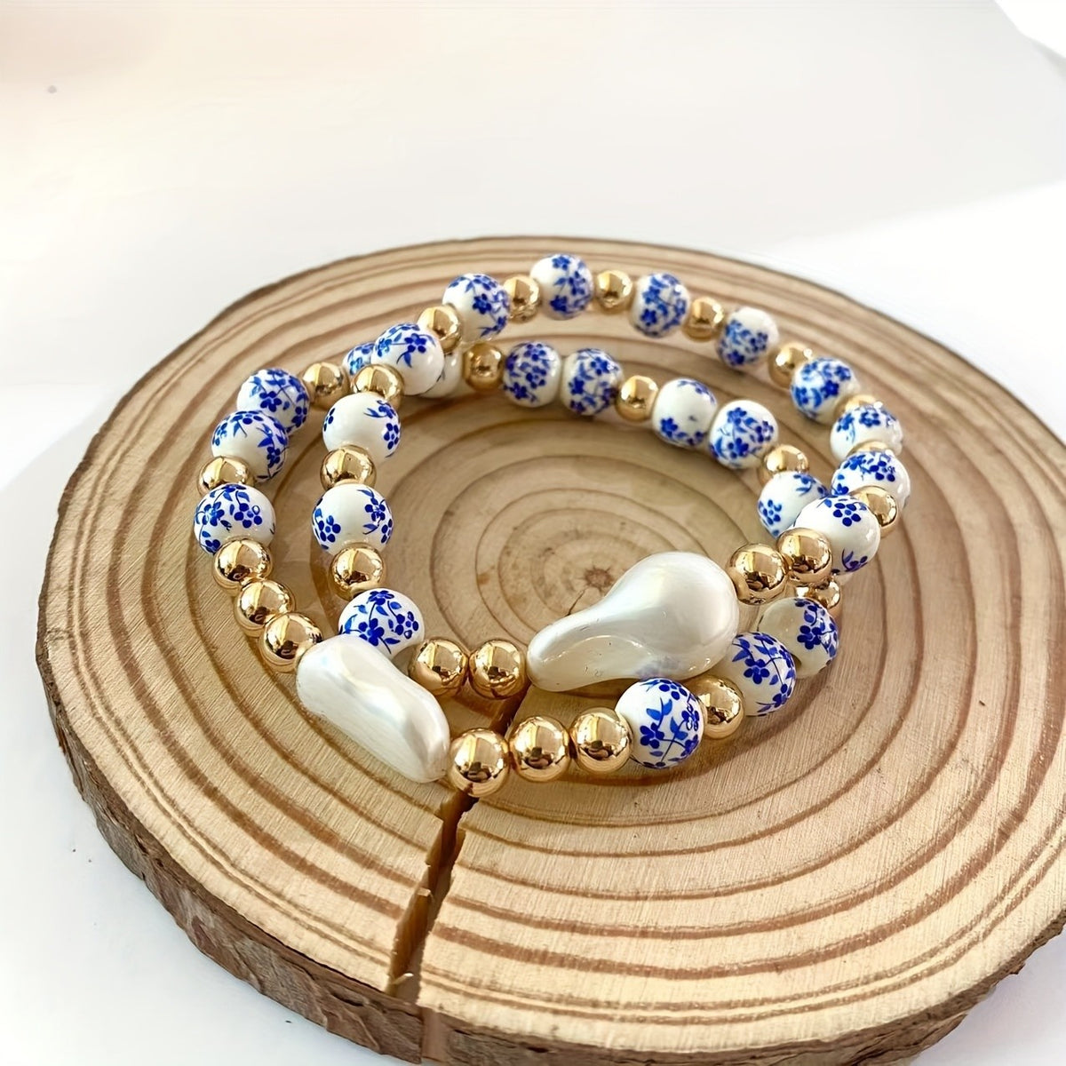 Elegant Blue Floral Ceramic Bracelet