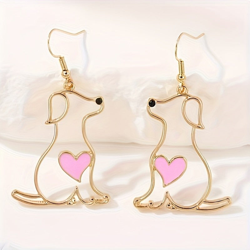 Dainty Pink Heart Puppy Earrings