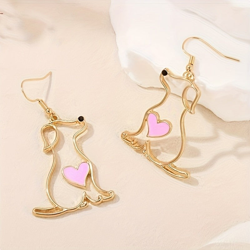 Dainty Pink Heart Puppy Earrings