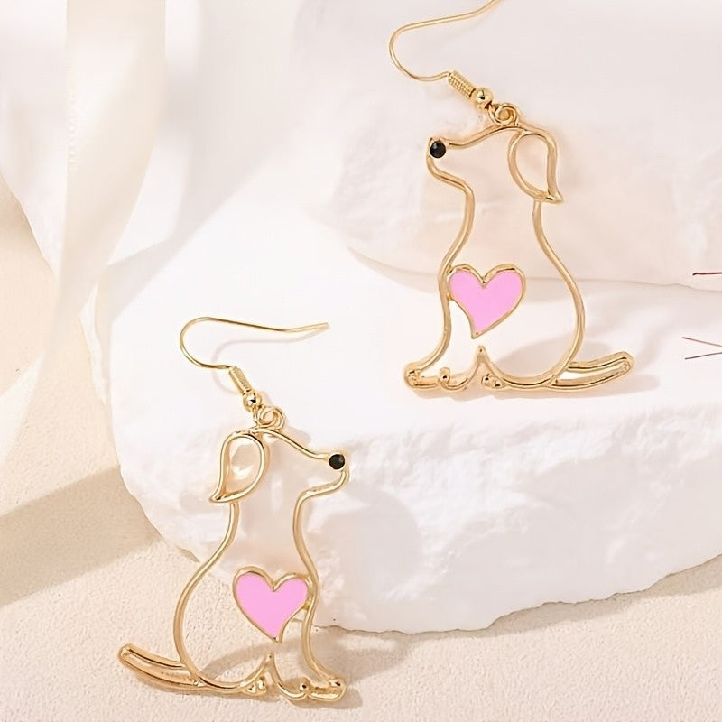 Dainty Pink Heart Puppy Earrings