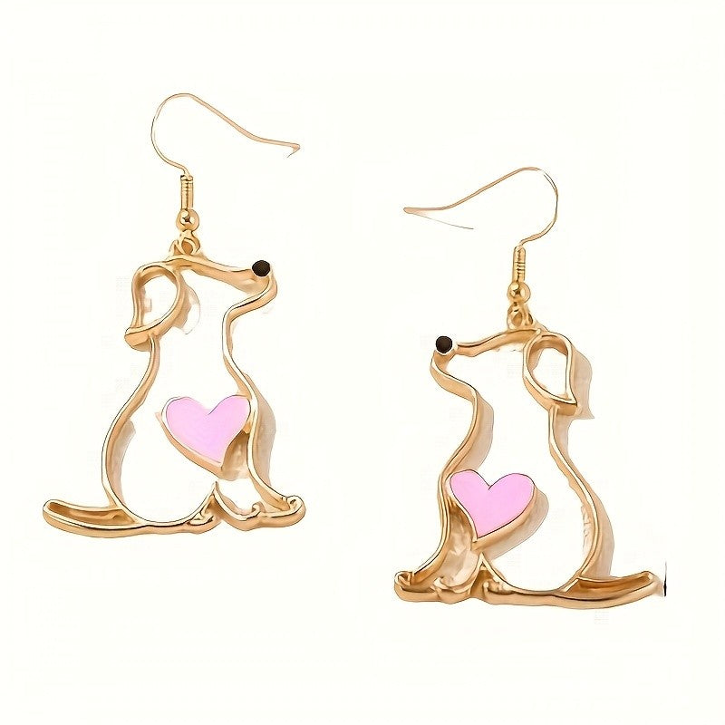 Dainty Pink Heart Puppy Earrings