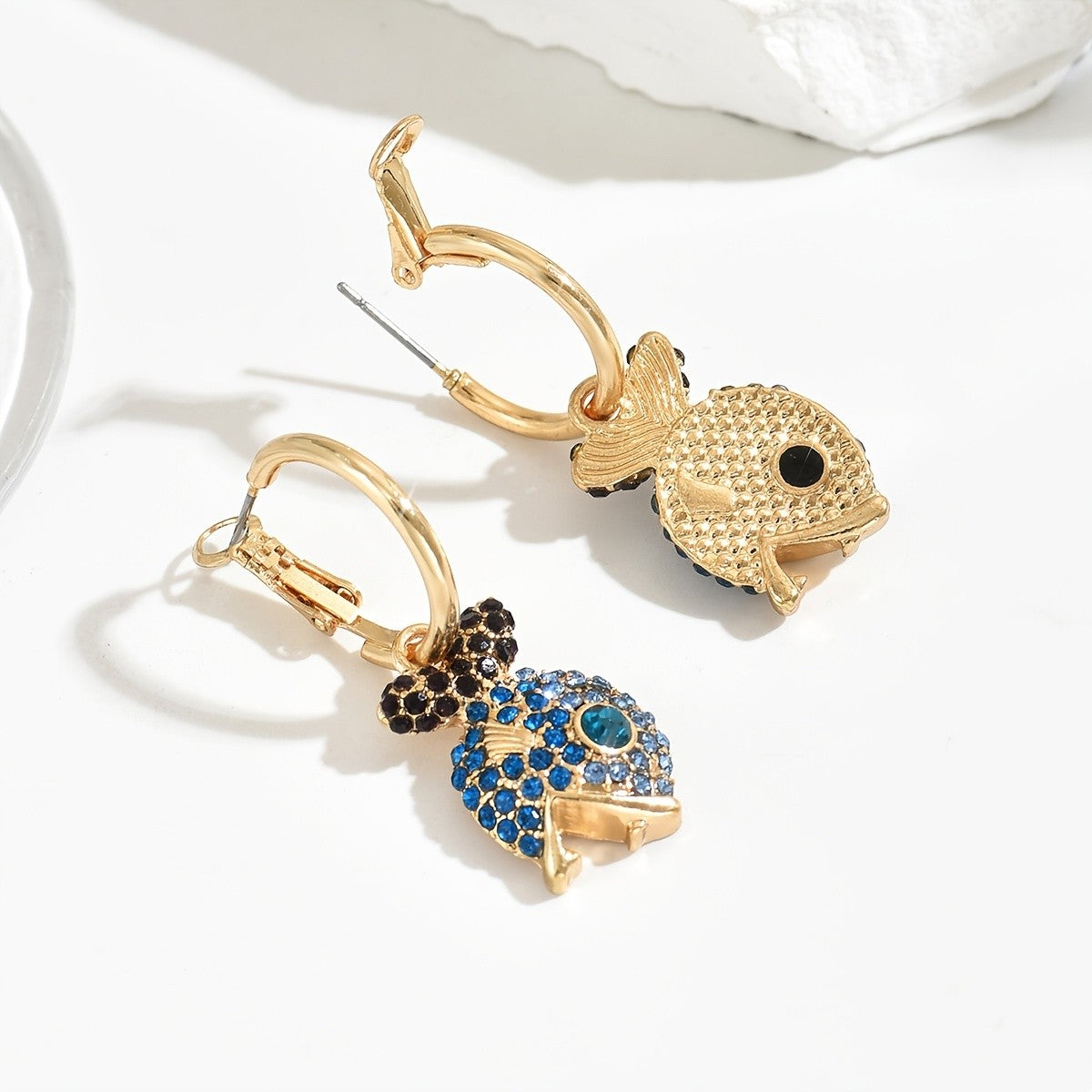Elegant Blue Fish Drop Earrings