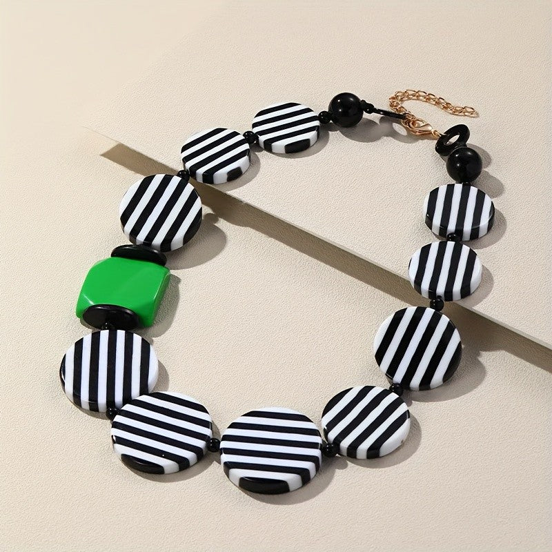 Elegant Striped Resin Statement Necklace
