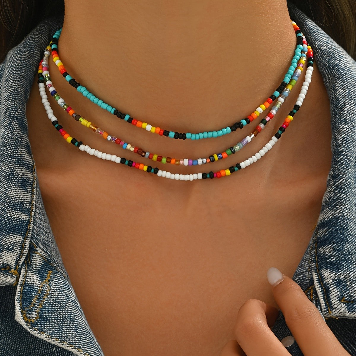 3pc Boho Multi-Color Acrylic Bead Necklace Set