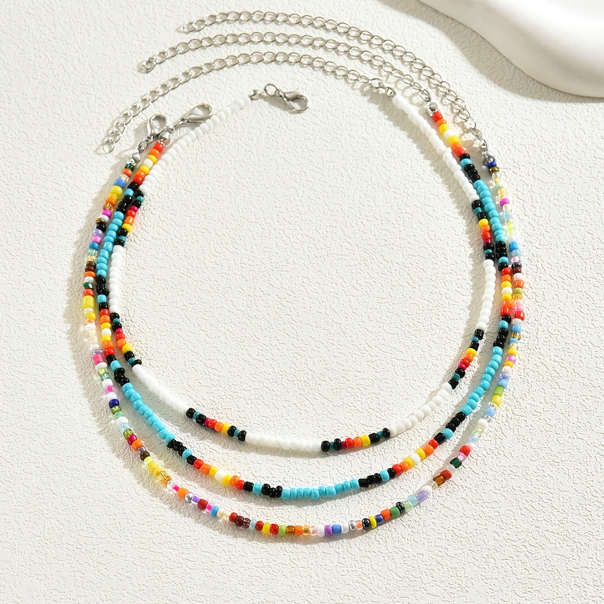 3pc Boho Multi-Color Acrylic Bead Necklace Set