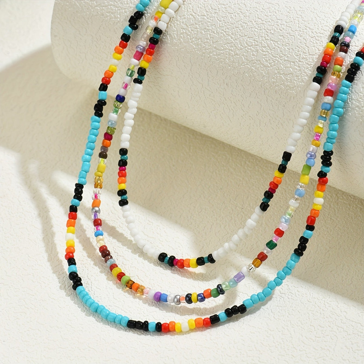 3pc Boho Multi-Color Acrylic Bead Necklace Set