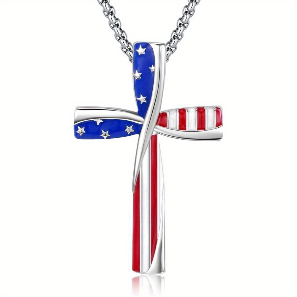 Patriotic American Flag Cross Necklace