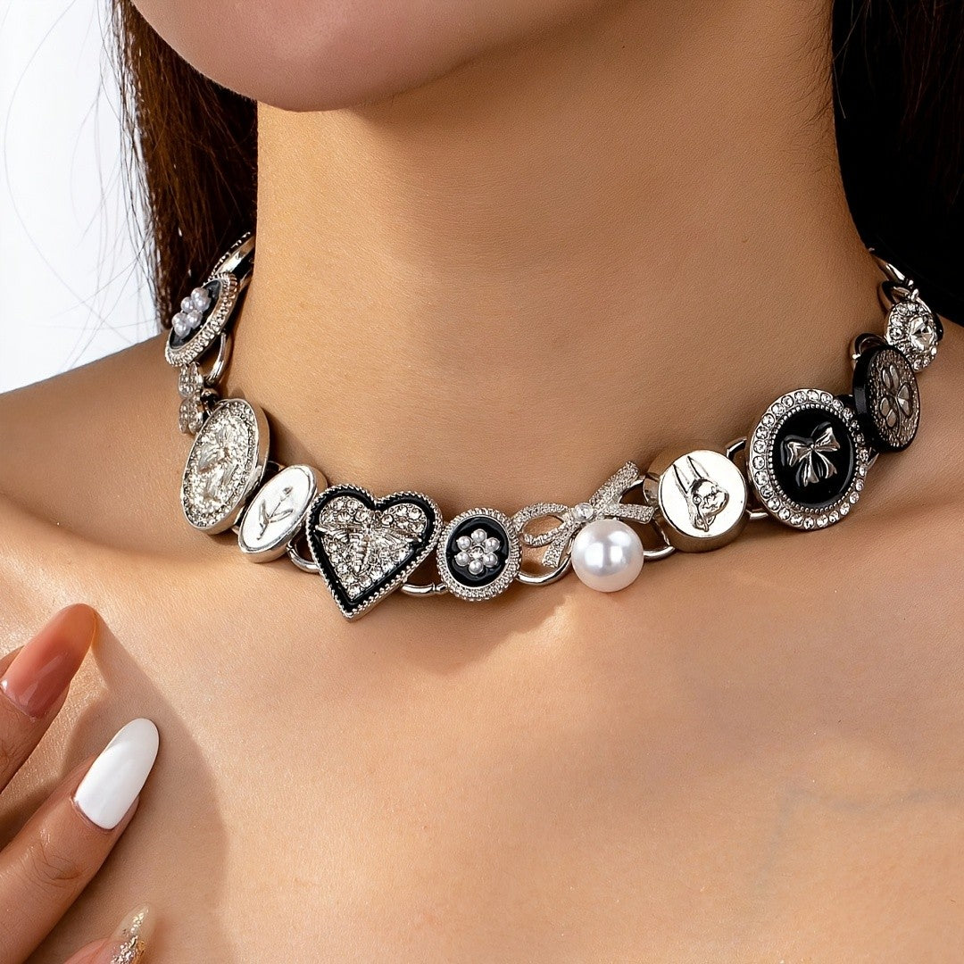 Gothic Y2K Button Charm Choker Necklace