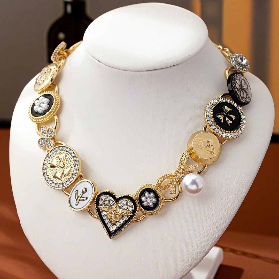 Gothic Y2K Button Charm Choker Necklace