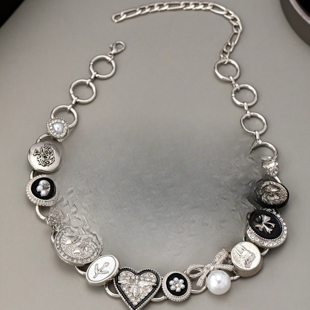 Gothic Y2K Button Charm Choker Necklace