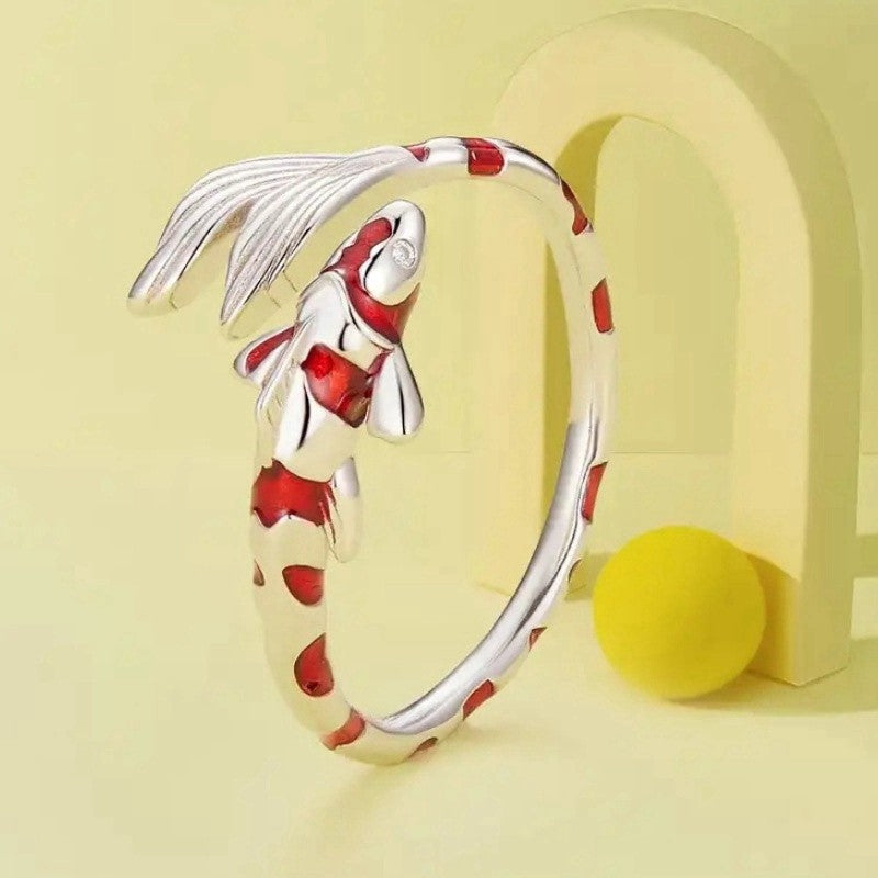 Dainty Red Koi Fish Open Ring