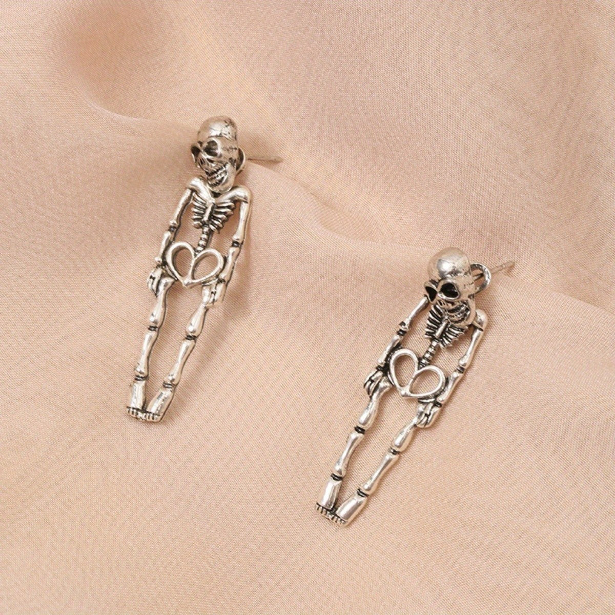 Gothic Skeleton Heart Earrings